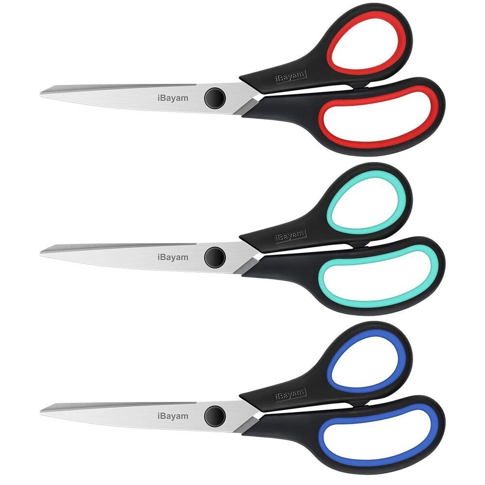 3-Pack 8" Heavy Duty Scissors with Ultra Sharp Blades and Comfort Grip